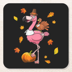 Flamingo Flamingo Thanksgiving Halloween Vierkante Kartonnen Onderzetter