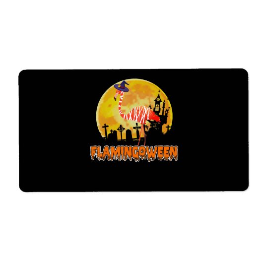 Flamingo Flamingoween Funny Witch Halloween Etiket (Voorkant)