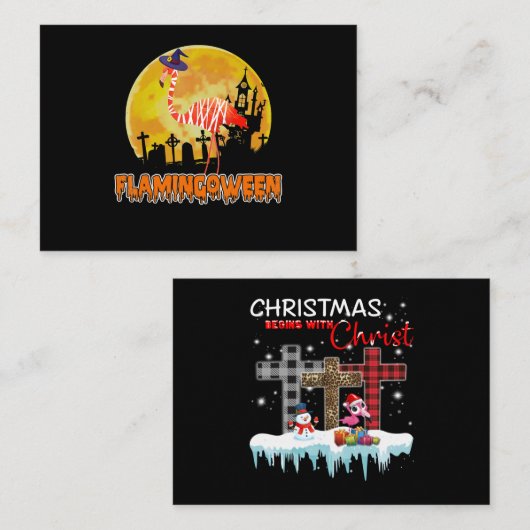 Flamingo Flamingoween Funny Witch Halloween Informatiekaartje (Voorkant / Achterkant)