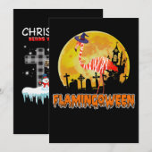 Flamingo Flamingoween Funny Witch Halloween Save The Date (Voorkant / Achterkant)