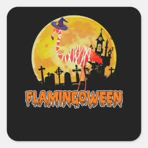 Flamingo Flamingoween Funny Witch Halloween Vierkante Sticker