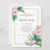 Flamingo Floral Lijst Birthday Kaart (Voorkant)