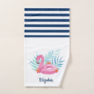 Flamingo Flotteur de Piscine Bleu Nuit Rayé Blanc