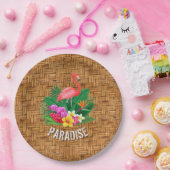 Flamingo Flowers op Wicker Pattern Papieren Bordje (Feest)