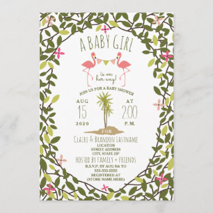 Flamingo Foliage Baby shower Invitation Kaart
