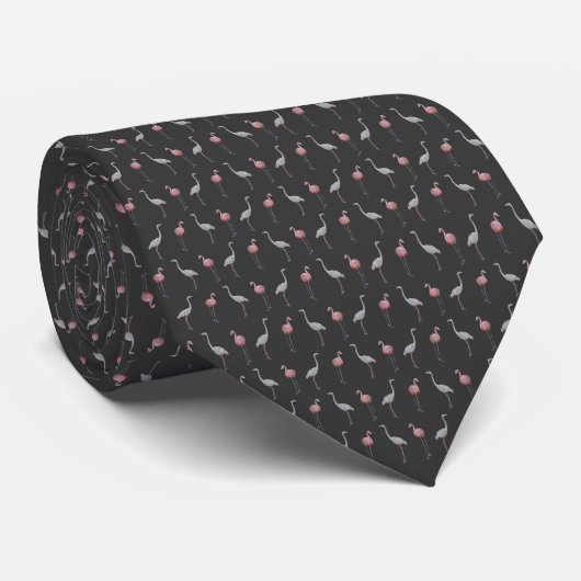 Flamingo Frenzy Stropdas (Donkergrijs) (Opgerold)