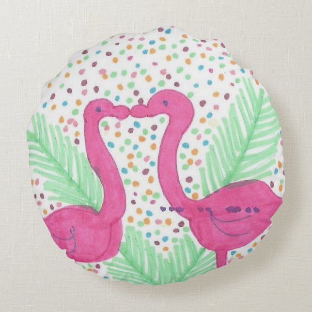 Flamingo Fun Tropical Pattern Rond Kussen (Achterkant)