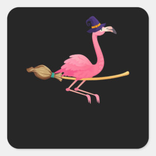 Flamingo Funny Flamingo Witch Halloween Vierkante Sticker