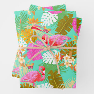 Flamingo Garden Blauwgroen Inpakpapier Vel