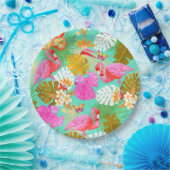 Flamingo Garden Blauwgroen Papieren Bordje (Feest)