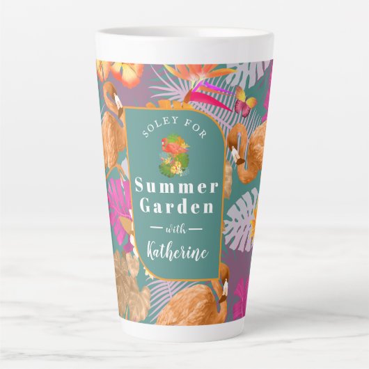 Flamingo Garden Turquoise Latte Mok (Voorkant)