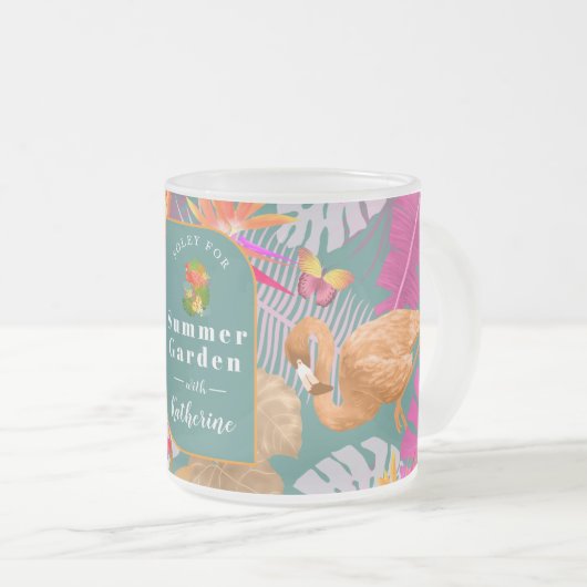 Flamingo Garden Turquoise Matglas Koffiemok (Voorkant rechts)