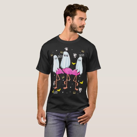 Flamingo Ghost Boo Enge Halloween Dierenvogel Lov T-shirt (Voorkant volledig)
