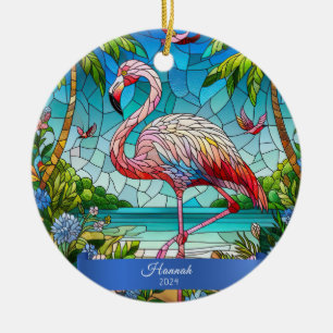 Flamingo Glas in lood look gepersonaliseerde tropi Keramisch Ornament