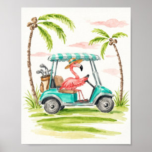 Flamingo Golf Waterverf Kunstprint Poster