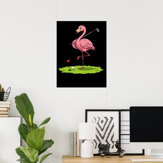Flamingo Golfer op het groen Poster (Thuiskantoor)