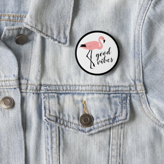 Flamingo Good Vibes Funny Button (In situ)