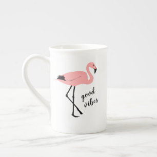 Flamingo Good Vibes Pink Black Bone China Mok