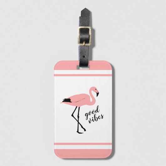 Flamingo Good Vibes Pink Black Cute Bagagelabel (Voorkant (verticaal))