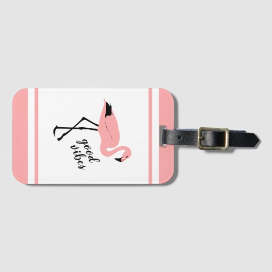 Flamingo Good Vibes Pink Black Cute Bagagelabel (Voorkant (horizontaal))