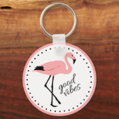 Flamingo Good Vibes Pink Black Cute Sleutelhanger (Voorkant)