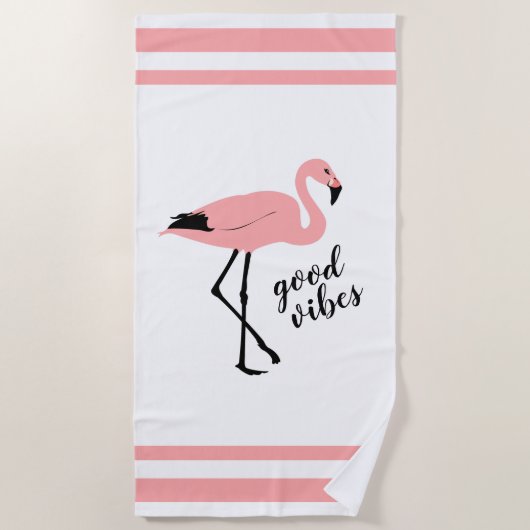 Flamingo Good Vibes Pink Black Trendy Cute Strandlaken (Voorkant)