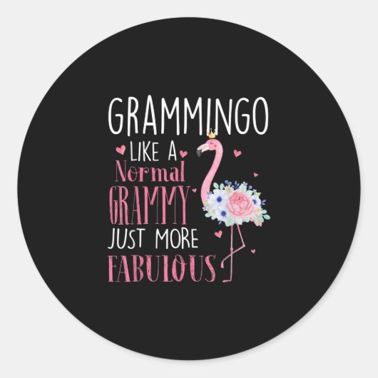 Flamingo Grammingo als een normale Grammy Gift Fun Ronde Sticker (Voorkant)