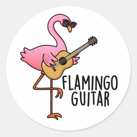 Flamingo Guitar Funny Music Pun Ronde Sticker (Voorkant)