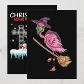 Flamingo | Halloween Flamingo Heks Eng Feest Kaart (Voorkant / Achterkant)