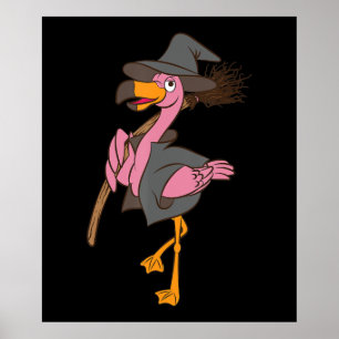 Flamingo Halloween Flamingo Witch Cool Pink Bird Poster