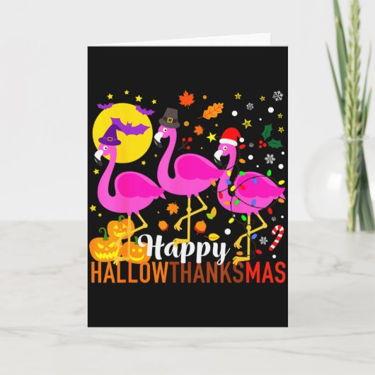Flamingo Halloween Thanksgiving Christmas Hallowth Kaart (Voorkant)