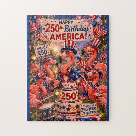 Flamingo Happy 250th Birthday America July 4th Legpuzzel (Verticaal)
