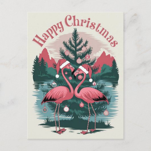 Flamingo Happy Christmas Briefkaart (Voorkant)