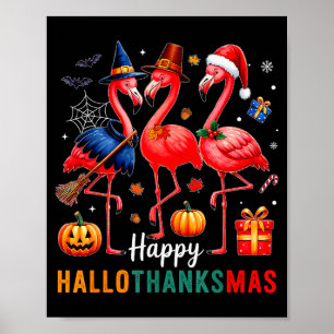Flamingo Happy Hallothanksmas Grappige Halloween D Poster