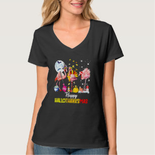 Flamingo Happy Hanksmas Halloween Thanksgivi T-shirt