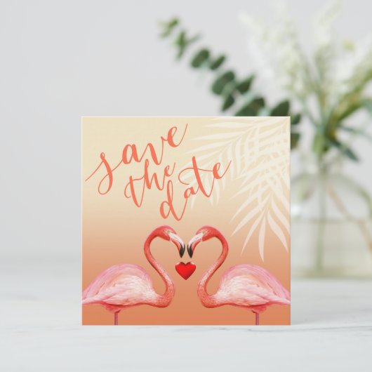Flamingo Heart Kiss sparen de Datum | perziken Kaart (Staand voorkant)
