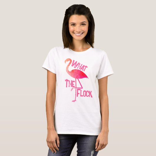 Flamingo heet roze geometrisch wat de kudde retro t-shirt (Voorkant volledig)
