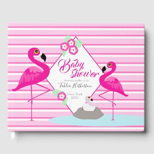 Flamingo heet roze grafisch baby shower gastenboek (Voorkant)
