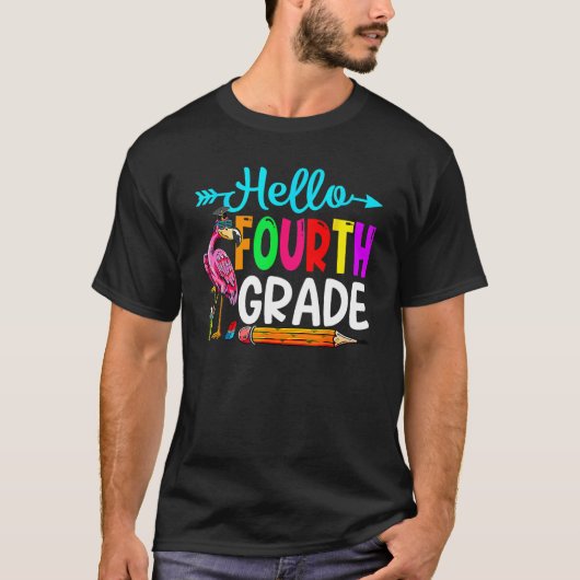 Flamingo Hello 4th Grade Back To School Teacher St T-shirt (Voorkant)