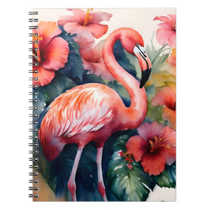 Flamingo Hibiscus Waterverf Tropische kunst Notitieboek