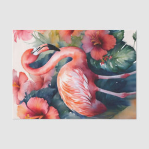 Flamingo Hibiscus Waterverf Tropische kunst Tissuepapier