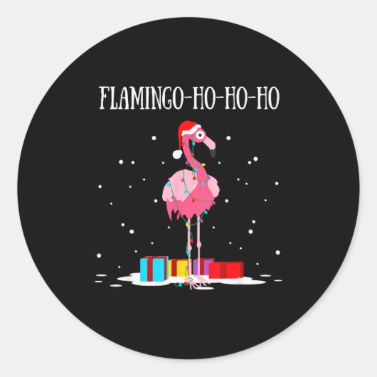 Flamingo Ho Ho Ho Nk Christmas Tree Lights Chain X Ronde Sticker (Voorkant)