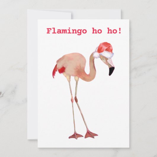 Flamingo ho ho pun waterverf grappige kerstflat feestdagenkaart (Voorkant)