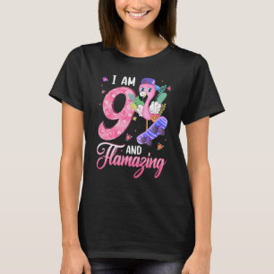 Flamingo I Am 9 en Flamazing 9th Birthday Flaming T-shirt