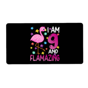 flamingo   I Am 9 Flamazing Amazing 9th Birthday Etiket