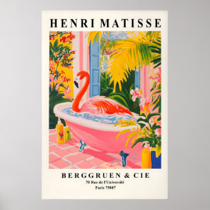 Flamingo in badkuip kunstprint Funny roze badkamer Poster