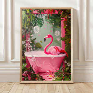 Flamingo in badkuip print, badkamer muurkunst, Roz Poster