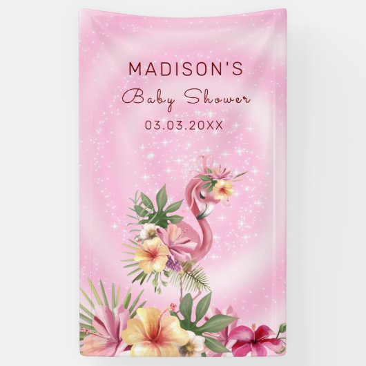 Flamingo in Bloemen Spandoek (Verticaal)