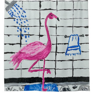 Flamingo in de douche douchegordijn