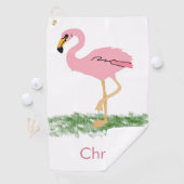 Flamingo in de gras gepersonaliseerd golfhanddoek (Insitu)